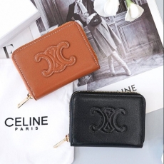 셀린느 Calfskin 카프스킨 레더 트리오페 컴팩트 지퍼 지갑